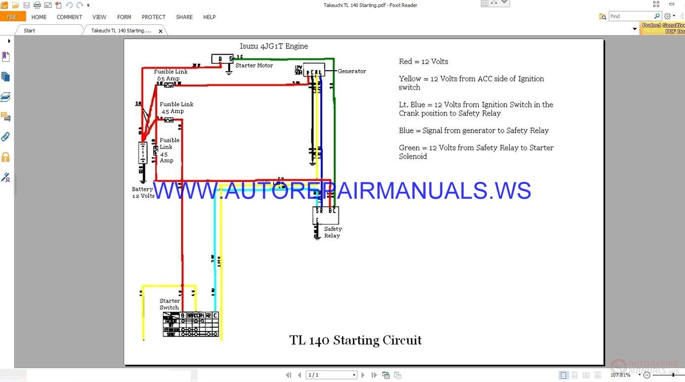 takeuchi isuzu 4jg1t engine tl 140 starting circuit wiring diagram manual