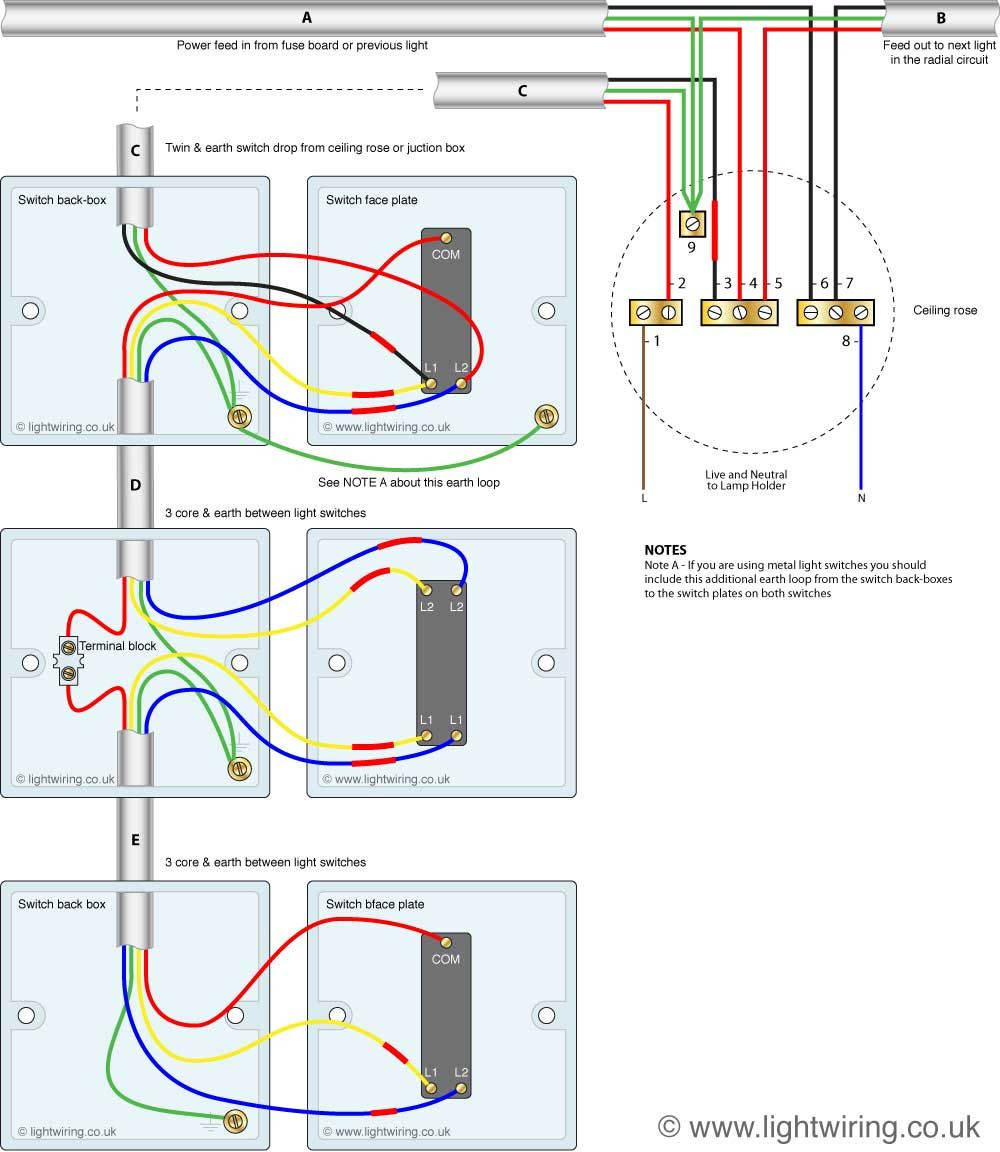 Three Way Light Wiring Diagram Unique Three Way Light Switching Circuit Diagram (old Cable Colours ...